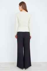 Yumi Ivory Metallic Thread Rib Wrap Knitted Top