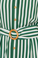 Yumi Green Stripe Print Relaxed Midi Shirt Dress With Belt