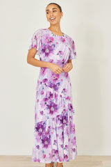 Yumi Lavender Floral Print Frill Midi Dress