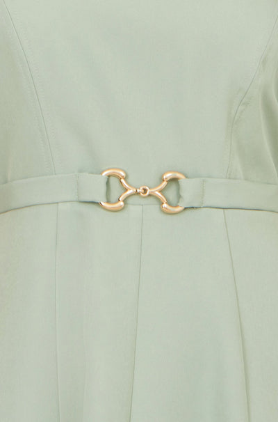 Yumi Mint Skater Dress With Puff Sleeves And Buckle Detail