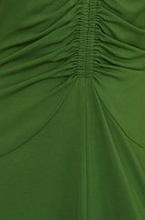 Yumi Green Ruched Front Stretch Midi Dress