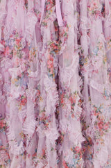 Yumi Lilac Floral Ruffle Mesh Midi Skirt