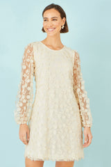 Yumi Ivory Long Sleeve Floral Applique Tunic