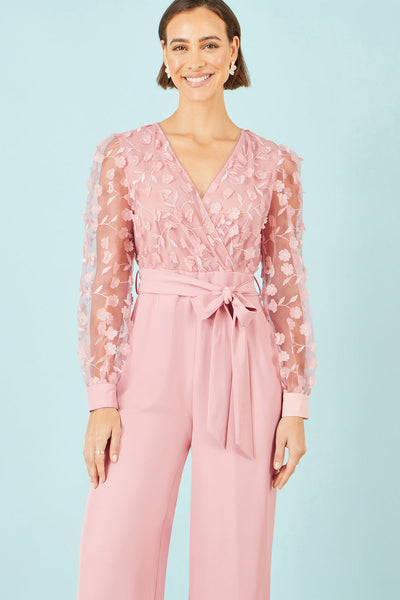 Yumi Pink Flower Applique Jumpsuit