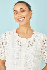 Yumi White Crochet Short Sleeve Cardigan
