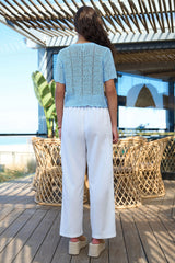 Yumi Blue Crochet Short Sleeve Cardigan