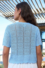 Yumi Blue Crochet Short Sleeve Cardigan