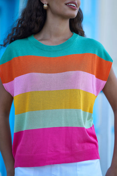 Yumi Multicolour Block Stripe Relaxed Knitted Top