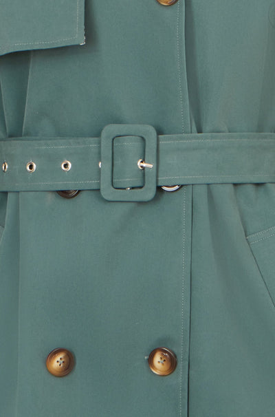Yumi Blue Belted Trench Coat With Check Lining