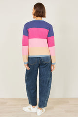 Yumi Multicolour Block Stripe Tie Front Cardigan