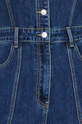Yumi Blue Denim Stretch Fitted Jumpsuit