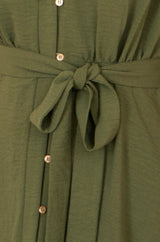 Yumi Green Ruffle Collar Midi Shirt Dress