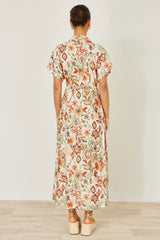Yumi Ivory Viscose Relaxed Boho Print Maxi Shirt Dress