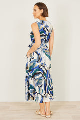 Yumi Blue Viscose Swirl Print Midi Dress