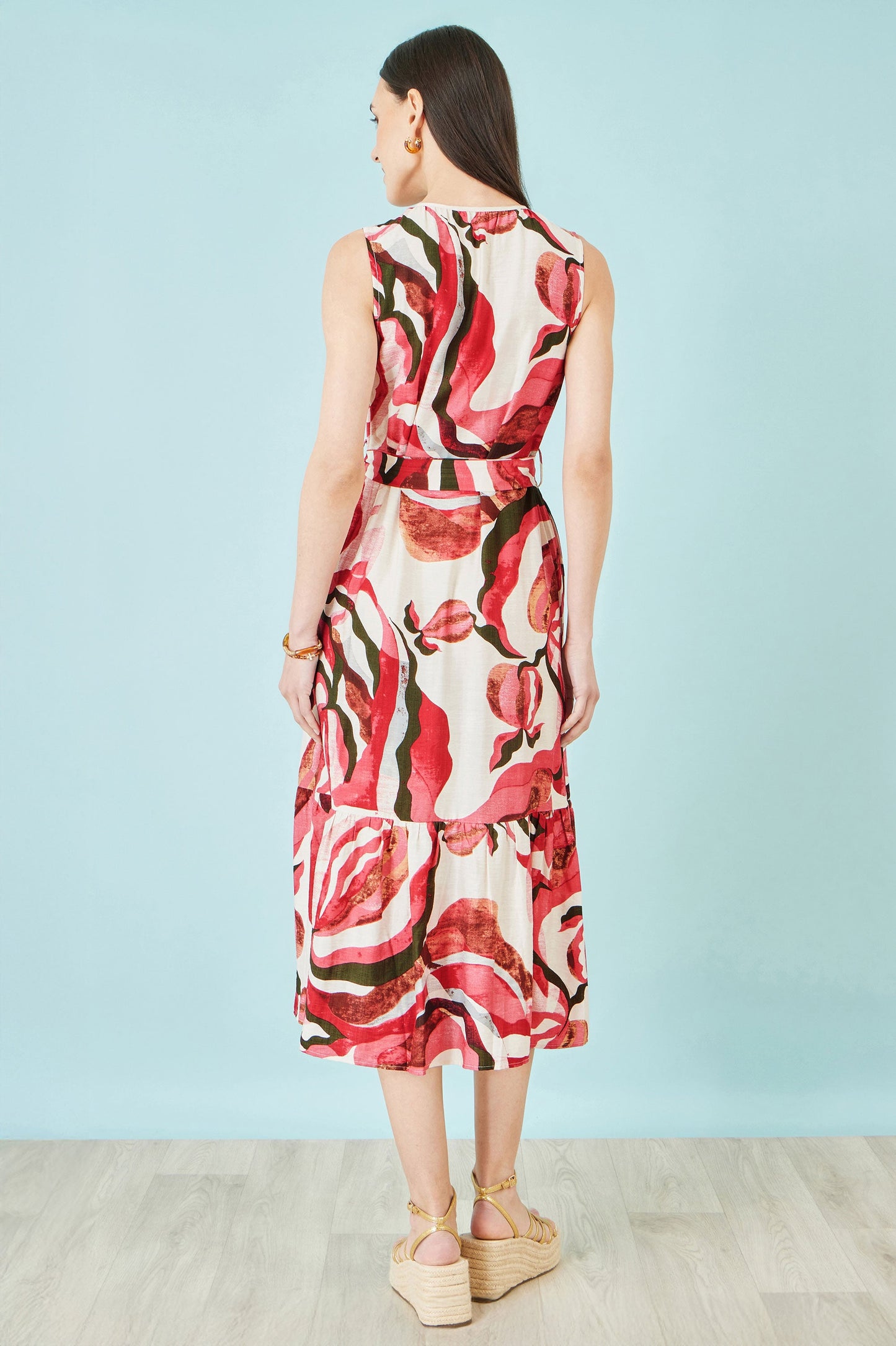 Yumi Pink Viscose Swirl Print Midi Dress