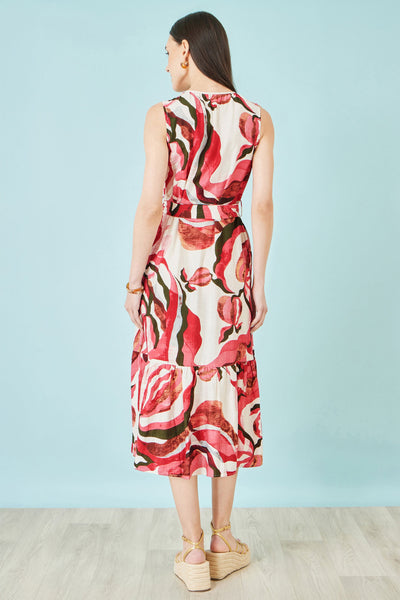 Yumi Pink Viscose Swirl Print Midi Dress