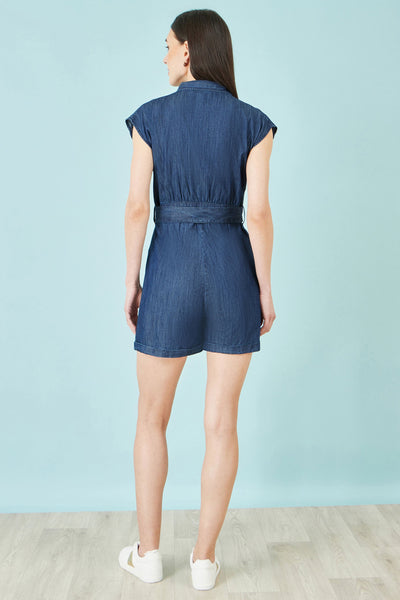 Yumi Blue Chambray Cotton Playsuit