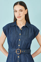 Yumi Blue Chambray Cotton Playsuit