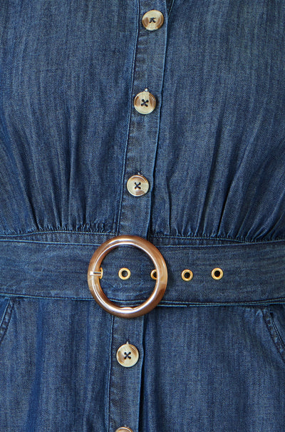 Yumi Blue Chambray Cotton Playsuit