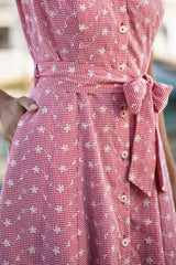 Yumi Red Broderie Anglaise Embroidered Sleeveless Shirt Dress