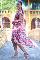 Yumi Ivory Floral Wrap Dress With Dipped Hem