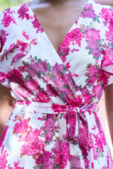 Yumi Ivory Floral Wrap Dress With Dipped Hem