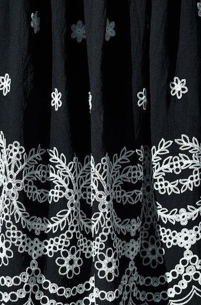 Yumi Black Embroidered Midi Skirt