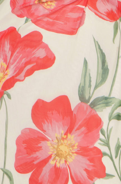 Yumi Ivory Poppy Print Midi Mesh Dress