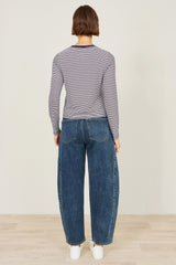 Yumi Navy Striped Jersey Long Sleeve T-Shirt