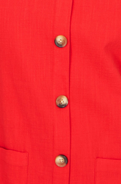 Yumi Red Viscose Button Detail Shift Dress