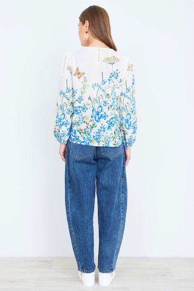 Yumi Ivory Butterfly Print Long Sleeve Top