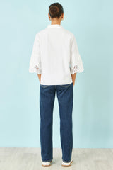 Yumi White Cotton Lace Border Shirt