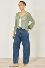 Yumi Green Tie Front Pointelle Cardigan