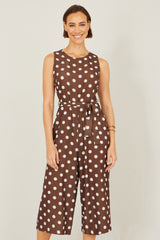 Yumi Brown Polka Dot Culotte Jumpsuit