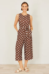 Yumi Brown Polka Dot Culotte Jumpsuit