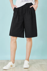 Yumi Black Cotton Bermuda Shorts