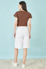 Yumi White Cotton Bermuda Shorts
