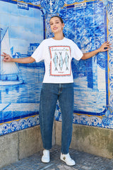 Yumi White Cotton Summer Motif T-Shirt