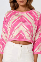 Pink Crochet Cropped Jumper