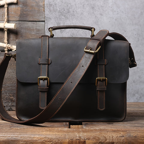 Vintage Genuine Leather Men's Briefcase Multifunctional Backpack, Messenger Bags for Work Business Crazy Horse Cowhide Handbag for Men