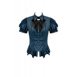 Dark in Love Gothic Academy Striped Puff-Sleeve Blouse