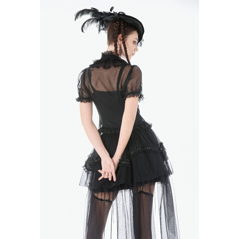 Dark in Love Gothic Tailed Sheer Mesh Petticoat Skirt