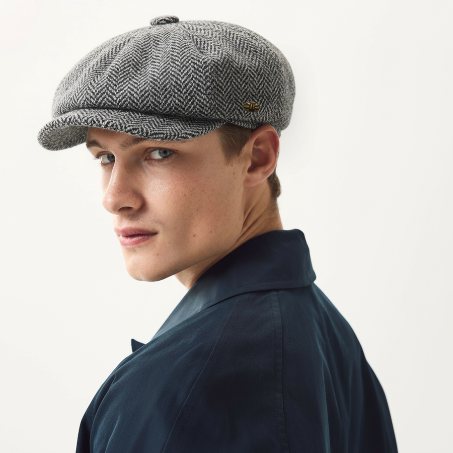 Harris Tweed Herringbone Newsboy Cap – Grey