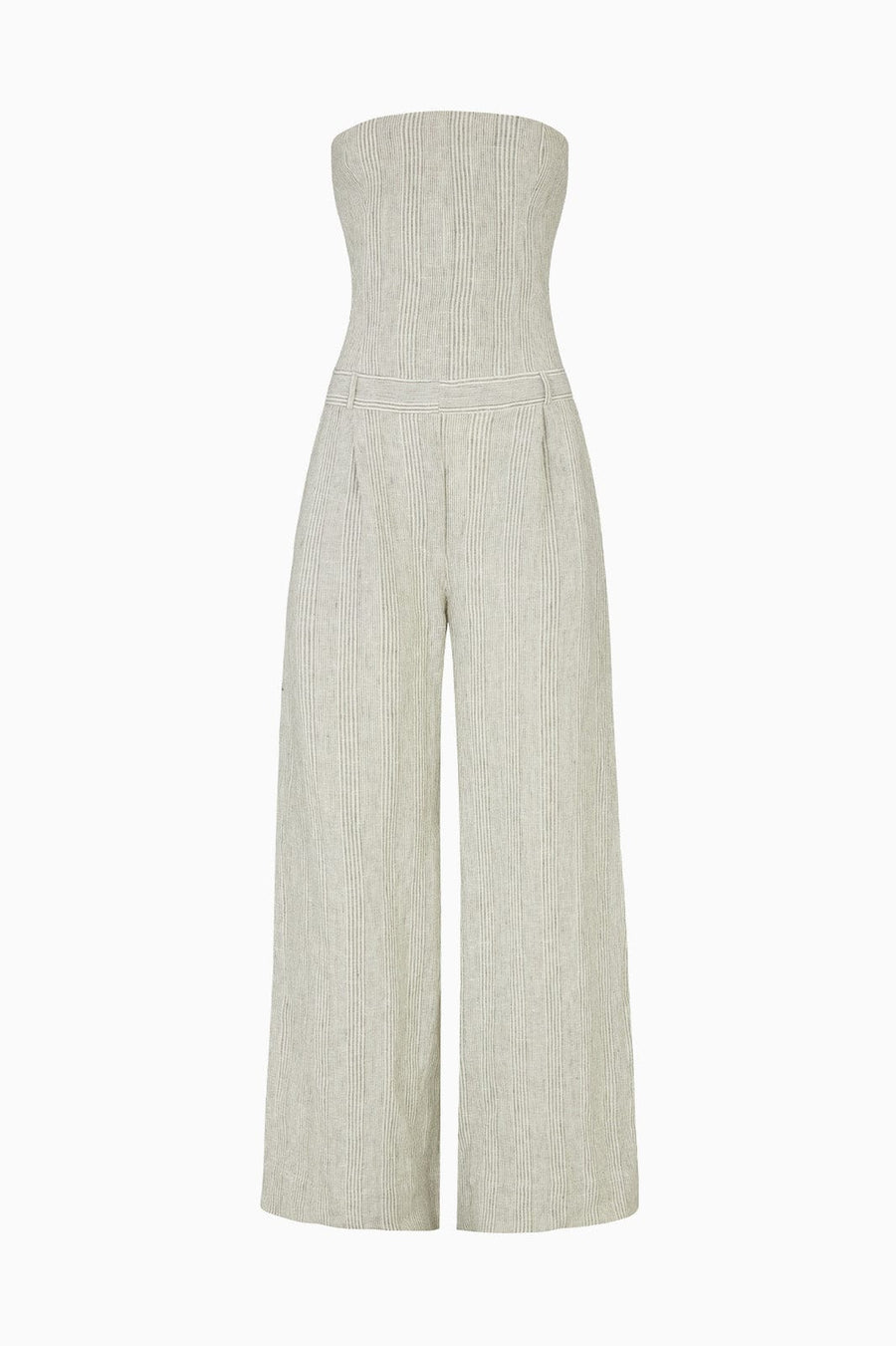 The Maggie Bandeau Jumpsuit in striped olive green