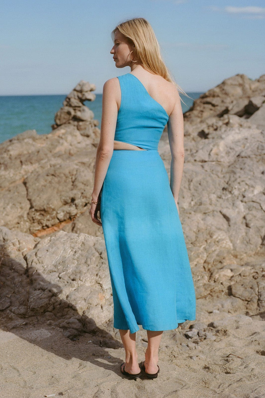 The Ava Asymmetric Maxi Dress in ice blue