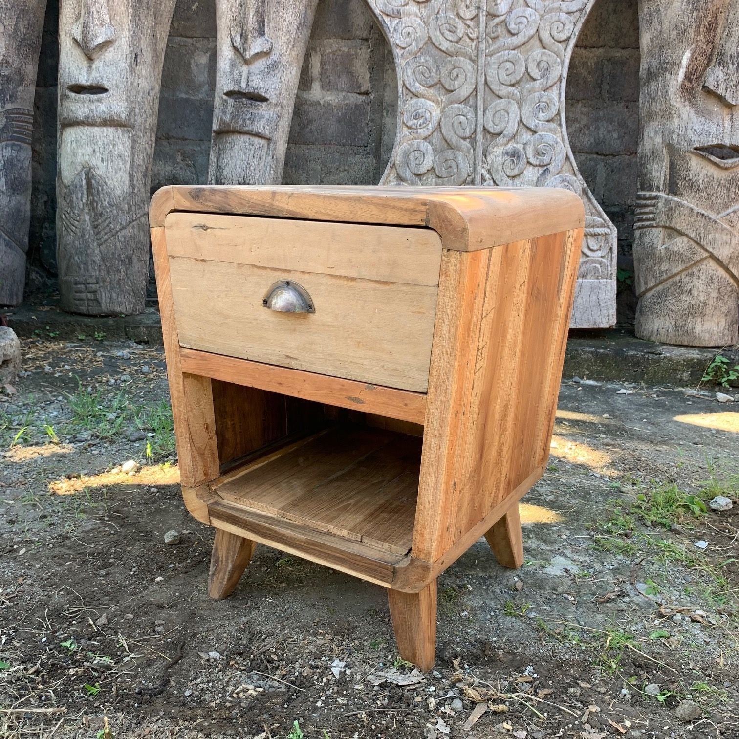 Recycled Teak Wood Bedside Table - Round 45x37×57cm