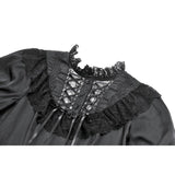Dark in Love Belladonna Lace-Up High Collar Puff Sleeve Goth Dress  in Black