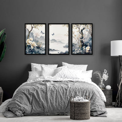 Bedroom Wall Ideas Pictures | Set of 3 Chinoiserie Wall art Prints
