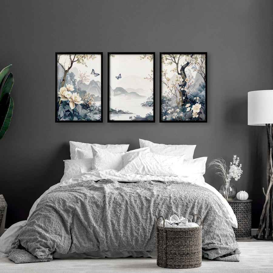 Bedroom Wall Ideas Pictures | Set of 3 Chinoiserie Wall art Prints