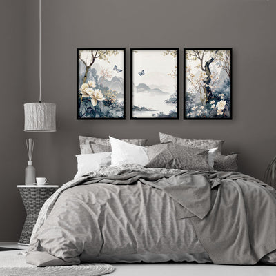 Bedroom Wall Ideas Pictures | Set of 3 Chinoiserie Wall art Prints